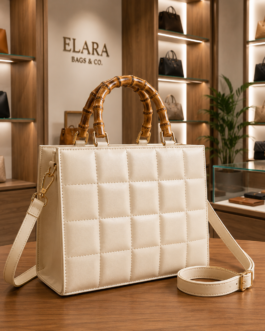 Luxury Quilted Wooden Handle Tote Bag for Women | Premium Handbag with Long Strap