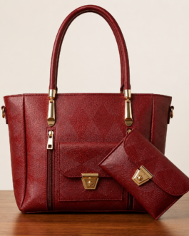 2-Piece Women's Leather Tote Handbag Set with Matching Wallet & Adjustable Strap