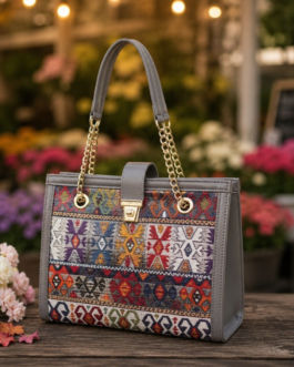 Women's Premium Printed Tote Shoulder Bag with Gold Chain Lock
