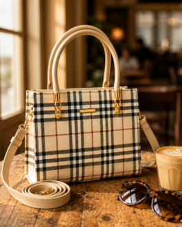 Classic Checkered Tote Bag with Adjustable Shoulder Strap